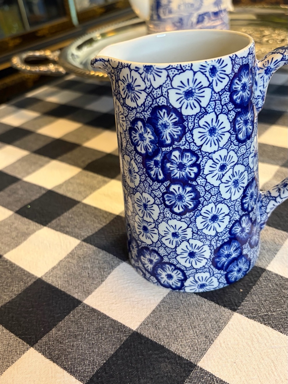 Burleigh Ironstone / Stafford England Calico Blue & White Floral Ceramic Pitcher - Picture 9 of 11